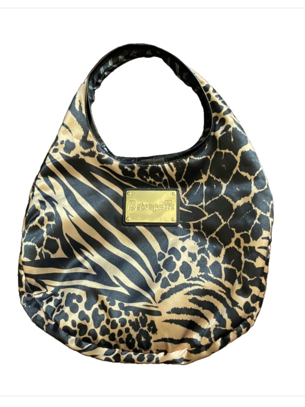 Betsey Johnson Betseyville Zebra Animal Print Satin Purse Bag Black Patent Y2K